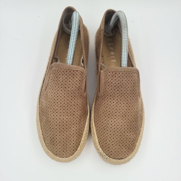 Esprit Womens Shoes 7.5 Slip On Espadrille Flat Perforated Loafer Brown Fabric - Picture 4 of 9